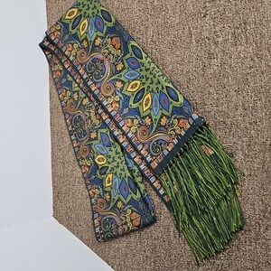 New & Lingwood 100% Silk Fringe Scarf 72" Made in Italy Colorful Paisley